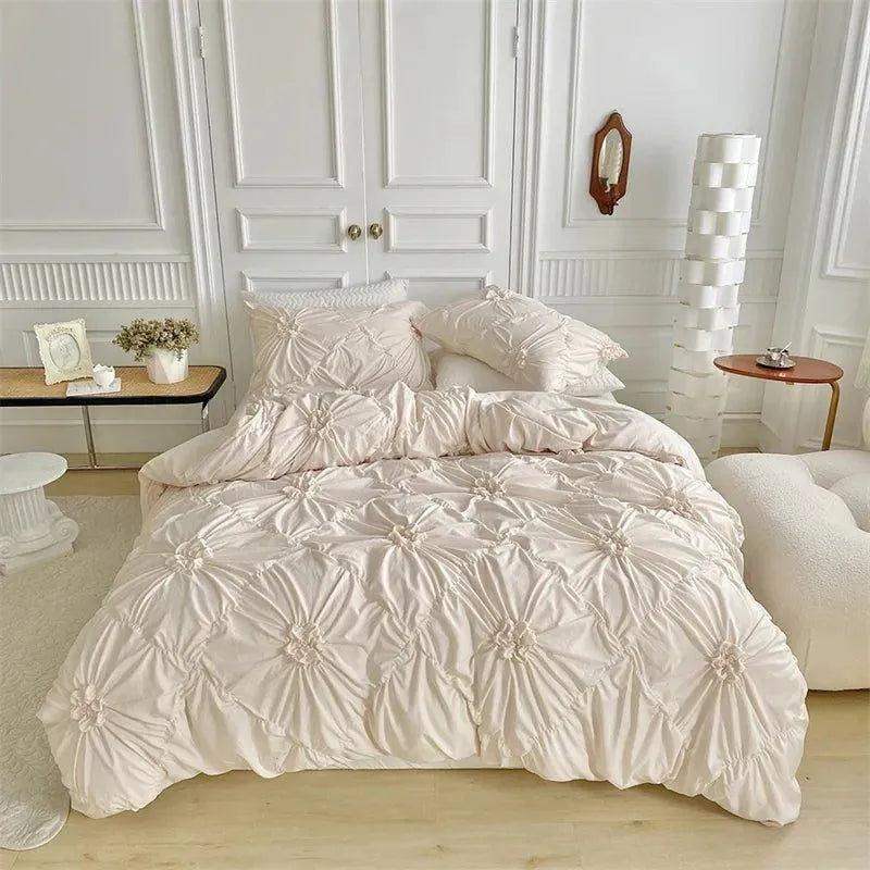 High End Three-dimensional Pinch Pleated Bedding Set │ Modern Boho Quilt Bed Duvet cover Pillow case - Besontique Home