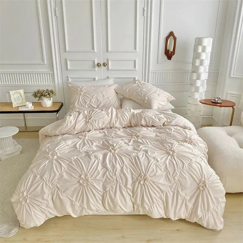 High End Three-dimensional Pinch Pleated Bedding Set │ Modern Boho Quilt Bed Duvet cover Pillow case - Besontique Home