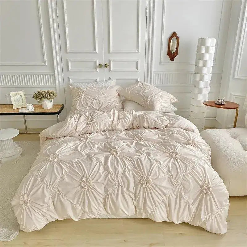 high-end-three-dimensional-pinch-pleated-bedding-set-modern-boho-quilt-bed-duvet-cover-pillow-case-besontique-home-21333 - Besontique Home