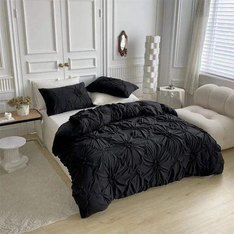 High End Three-dimensional Pinch Pleated Bedding Set │ Modern Boho Quilt Bed Duvet cover Pillow case - Besontique Home