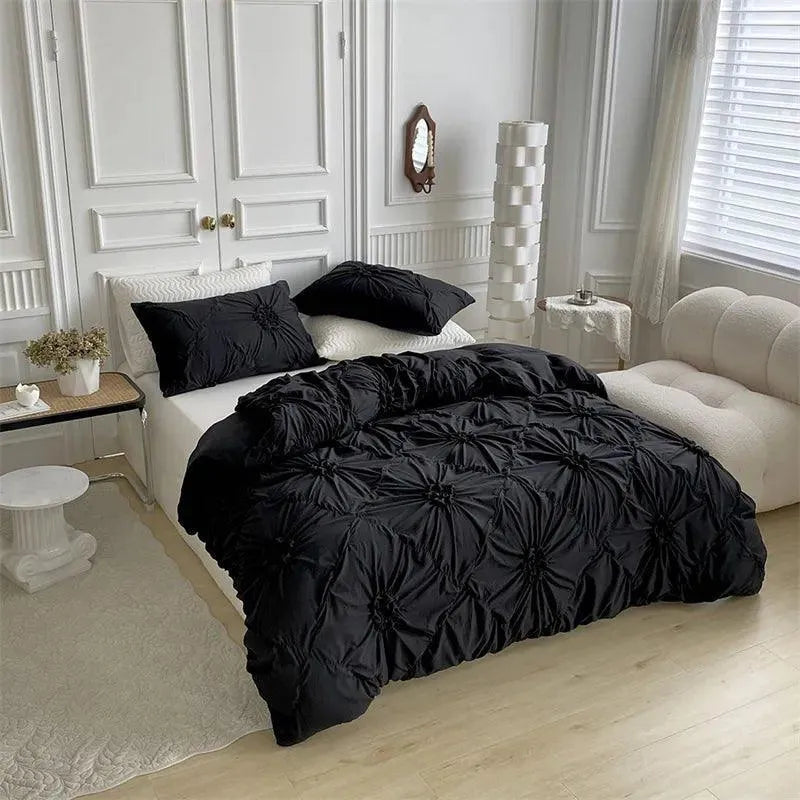 High End Three-dimensional Pinch Pleated Bedding Set │ Modern Boho Quilt Bed Duvet cover Pillow case - Besontique Home
