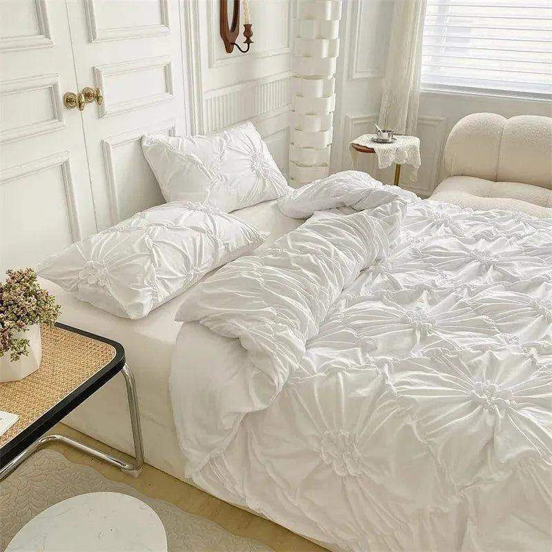 High End Three-dimensional Pinch Pleated Bedding Set │ Modern Boho Quilt Bed Duvet cover Pillow case - Besontique Home