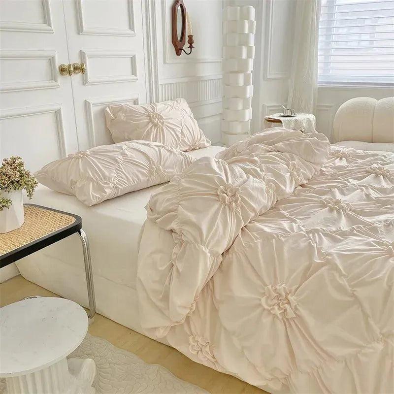 High End Three-dimensional Pinch Pleated Bedding Set │ Modern Boho Quilt Bed Duvet cover Pillow case - Besontique Home