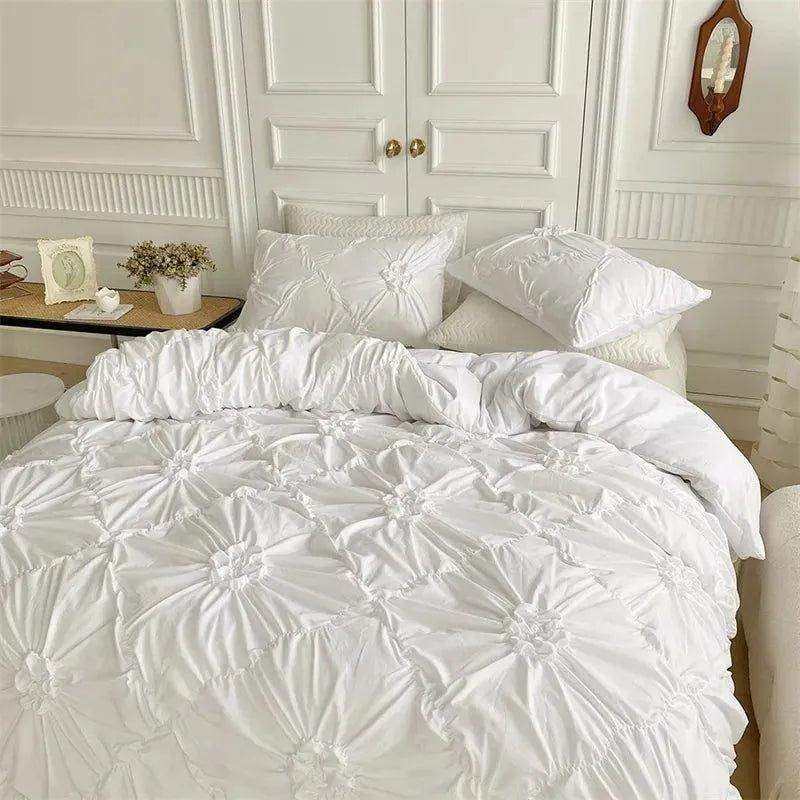 High End Three-dimensional Pinch Pleated Bedding Set │ Modern Boho Quilt Bed Duvet cover Pillow case - Besontique Home