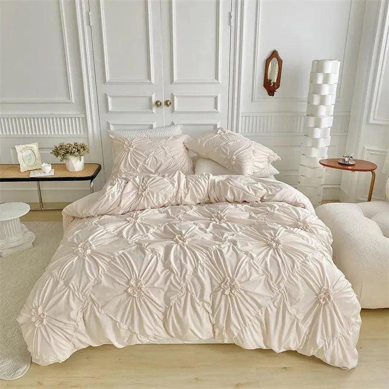 High End Three-dimensional Pinch Pleated Bedding Set │ Modern Boho Quilt Bed Duvet cover Pillow case - Besontique Home