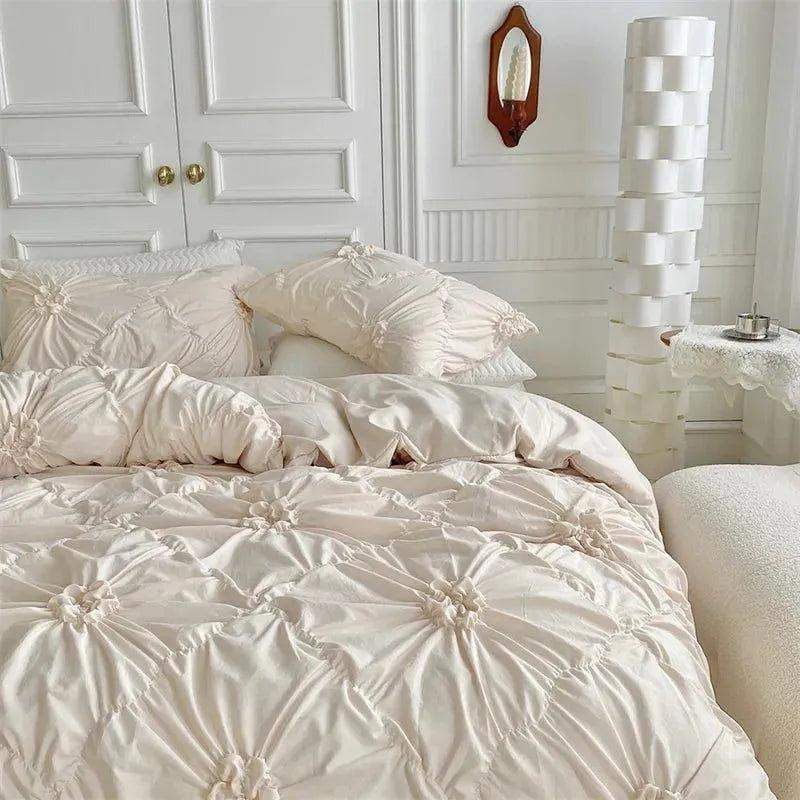 High End Three-dimensional Pinch Pleated Bedding Set │ Modern Boho Quilt Bed Duvet cover Pillow case - Besontique Home