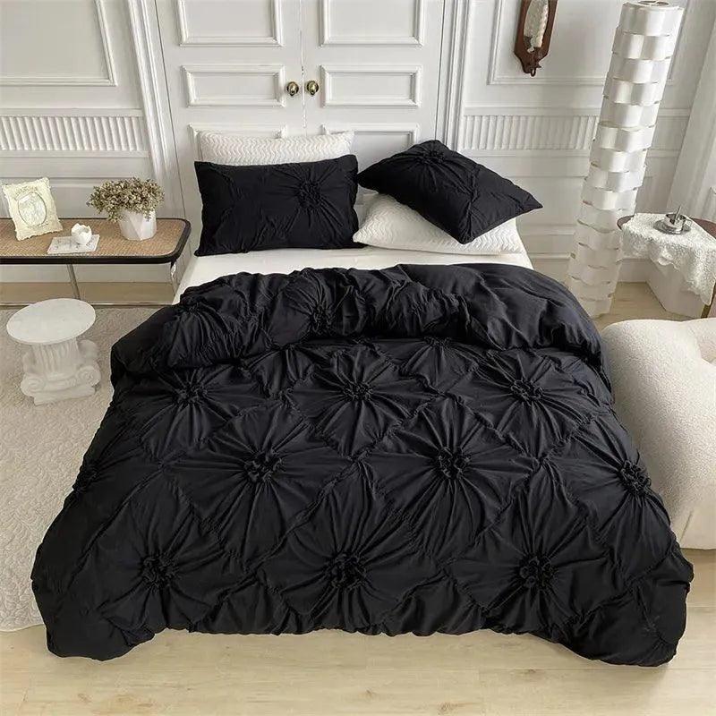 High End Three-dimensional Pinch Pleated Bedding Set │ Modern Boho Quilt Bed Duvet cover Pillow case - Besontique Home