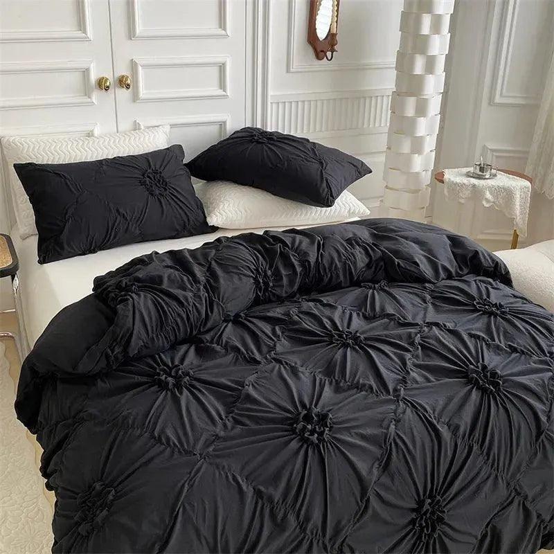 High End Three-dimensional Pinch Pleated Bedding Set │ Modern Boho Quilt Bed Duvet cover Pillow case - Besontique Home
