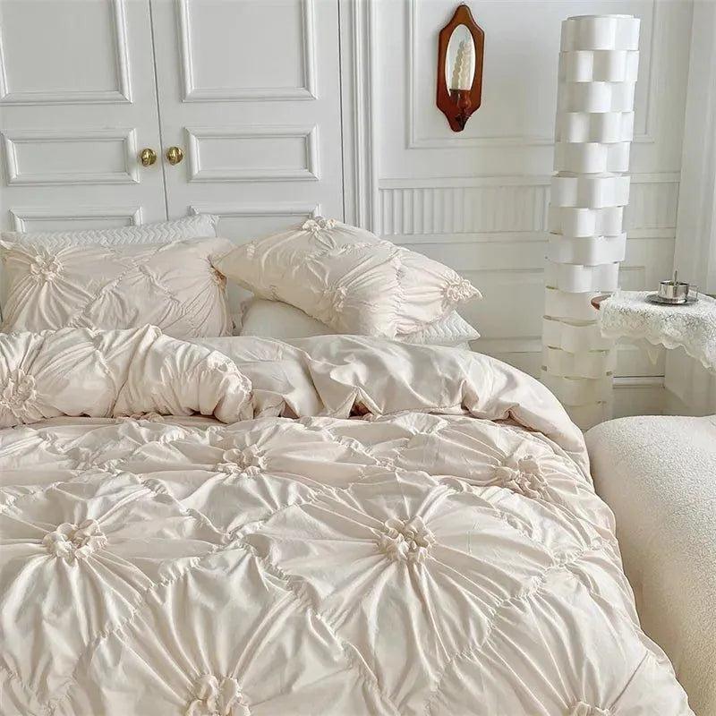 High End Three-dimensional Pinch Pleated Bedding Set │ Modern Boho Quilt Bed Duvet cover Pillow case - Besontique Home