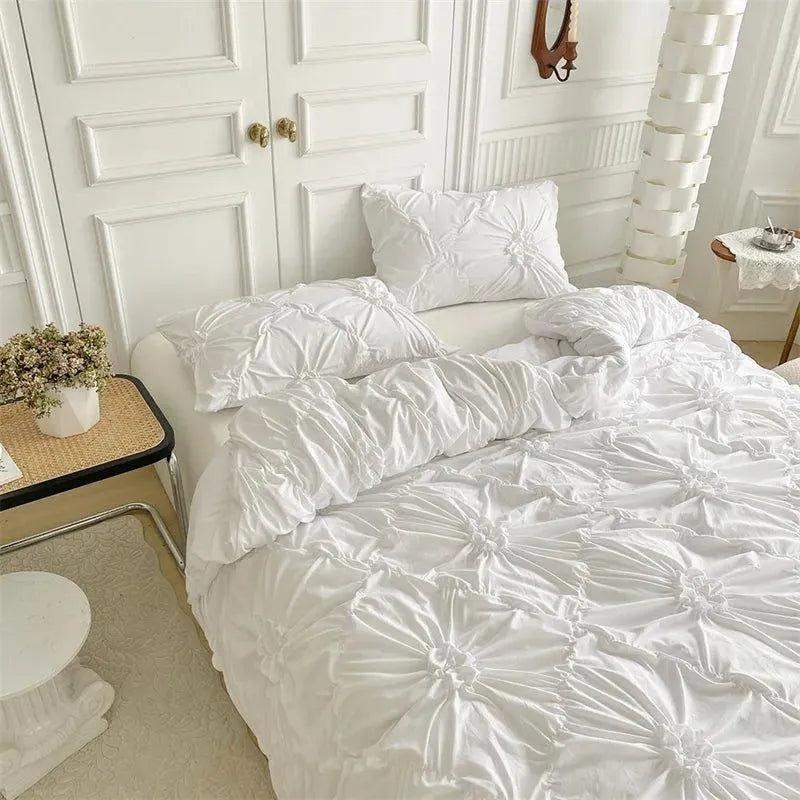 High End Three-dimensional Pinch Pleated Bedding Set │ Modern Boho Quilt Bed Duvet cover Pillow case - Besontique Home
