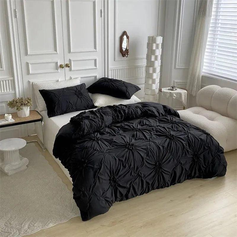 High End Three-dimensional Pinch Pleated Bedding Set │ Modern Boho Quilt Bed Duvet cover Pillow case - Besontique Home