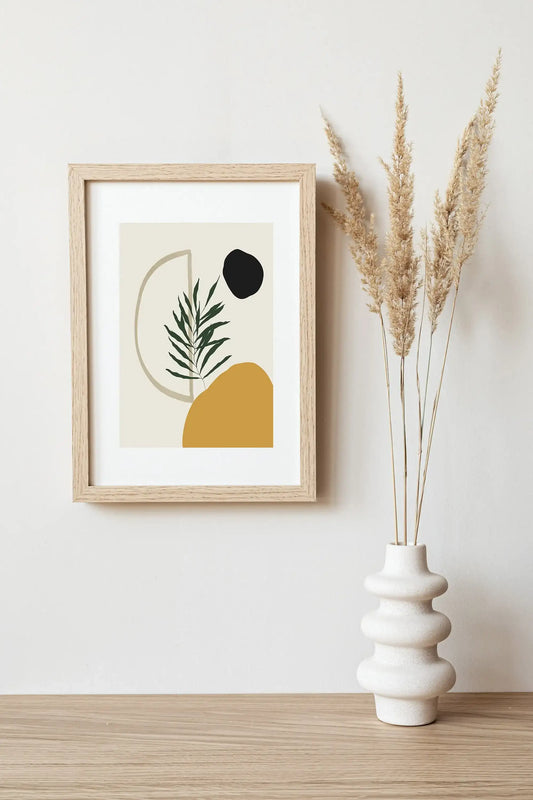 Modern Botanical Digital Prints, Boho Plants Abstract Wall Art, Geometric Poster, Neutral Yellow Green Black Printable Art - Besontique Home