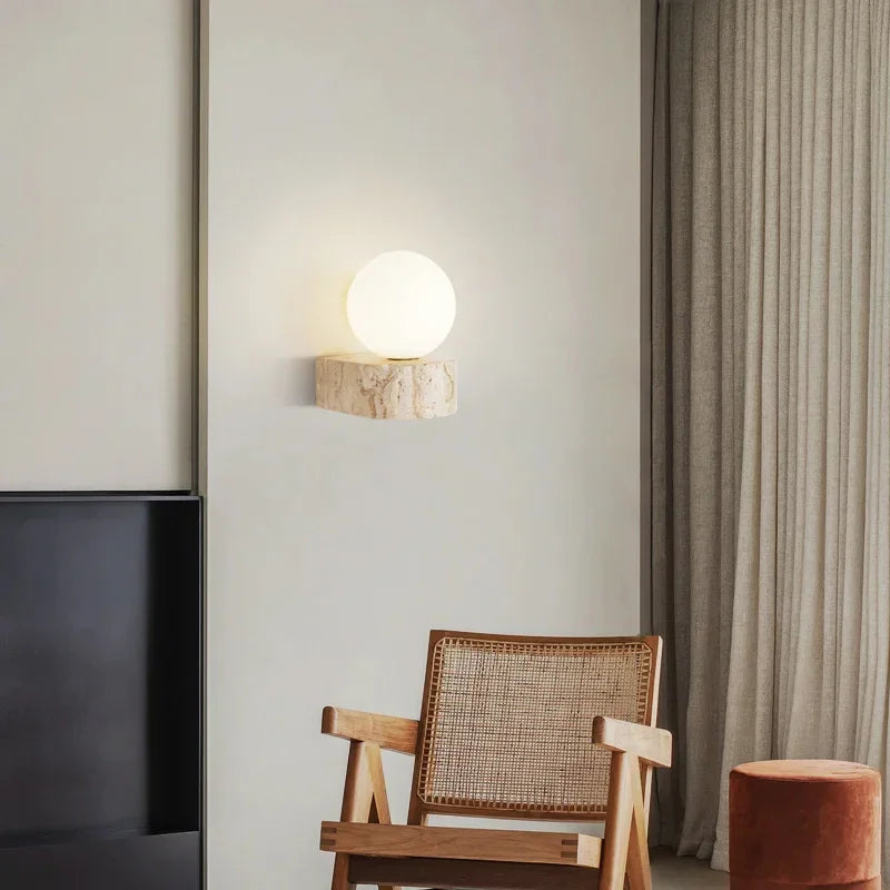 Japandi Natural Stone Glass Ball Wall Lighting Light │ Modern Home LED Sconce Wall Lamp - Besontique Home