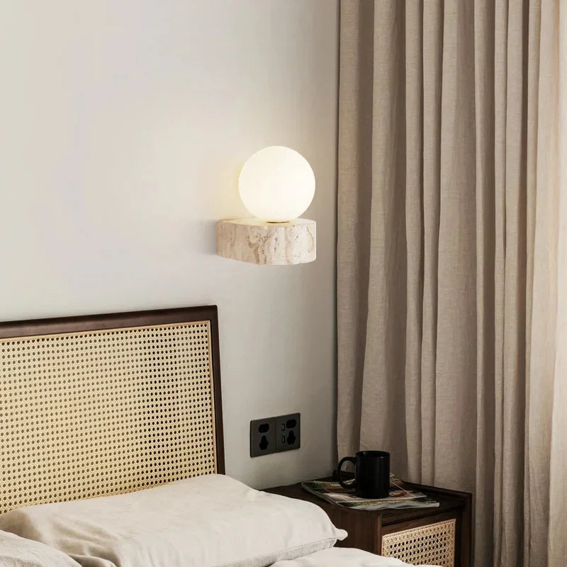Japandi Natural Stone Glass Ball Wall Lighting Light │ Modern Home LED Sconce Wall Lamp - Besontique Home