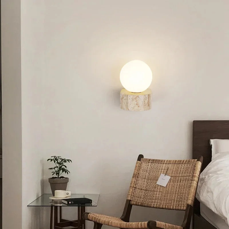 Japandi Natural Stone Glass Ball Wall Lighting Light │ Modern Home LED Sconce Wall Lamp - Besontique Home