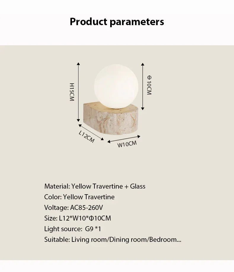 Japandi Natural Stone Glass Ball Wall Lighting Light │ Modern Home LED Sconce Wall Lamp - Besontique Home