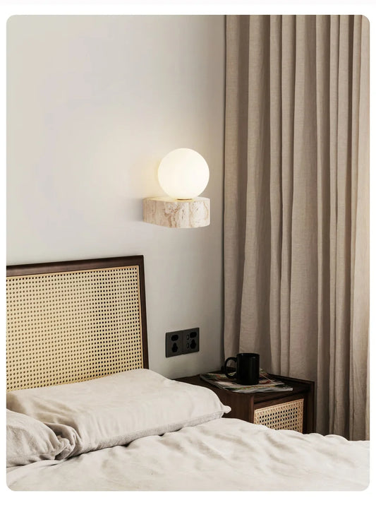 Japandi Natural Stone Glass Ball Wall Lighting Light │ Modern Home LED Sconce Wall Lamp - Besontique Home