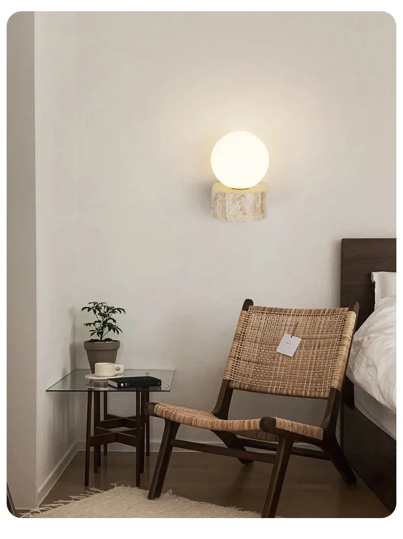 Japandi Natural Stone Glass Ball Wall Lighting Light │ Modern Home LED Sconce Wall Lamp - Besontique Home