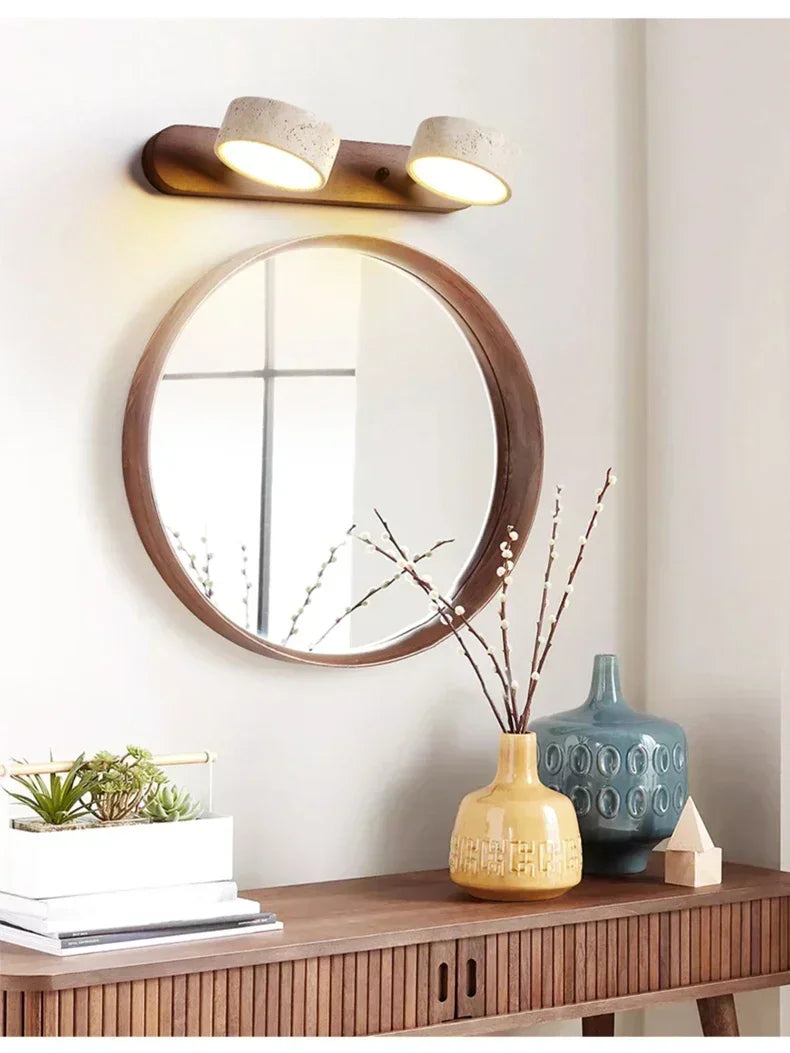 Japandi Natural Stone Mirror Front Wall Lighting │ Modern Style Round LED Wall Light for Bathroom - Besontique Home