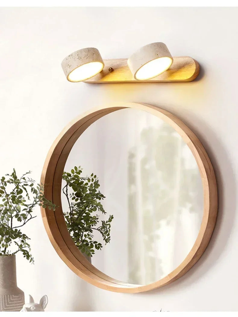 Japandi Natural Stone Mirror Front Wall Lighting │ Modern Style Round LED Wall Light for Bathroom - Besontique Home