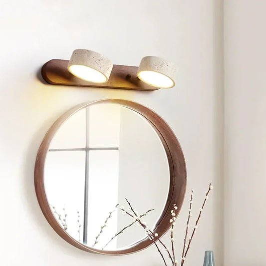 Japandi Natural Stone Mirror Front Wall Lighting │ Modern Style Round LED Wall Light for Bathroom - Besontique Home
