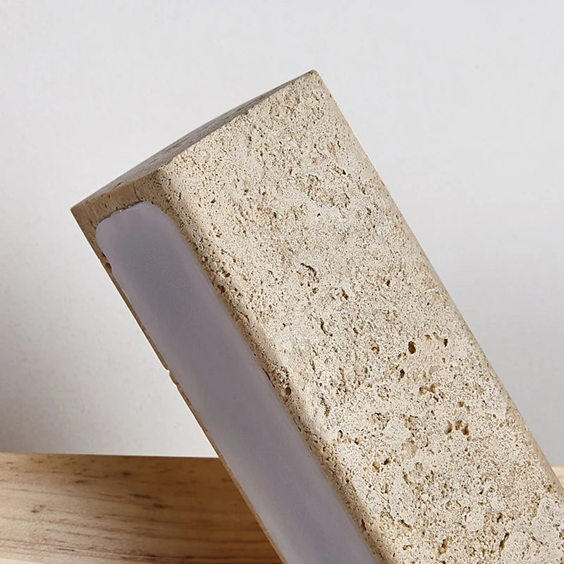 Japandi Natural Stone Wood Rectangular Wall Lighting With Pull Switch │ Modern LED Rotatable Sconce Wall Light - Besontique Home