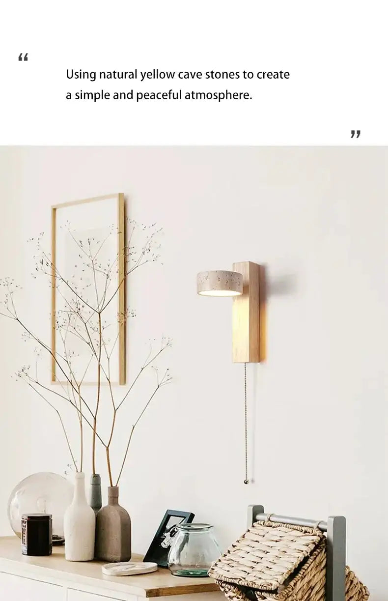 japandi-natural-stone-wood-wall-lighting-with-pull-switch-modern-vintage-style-round-led-sconce-wall-light-besontique-home-42532 - Besontique Home