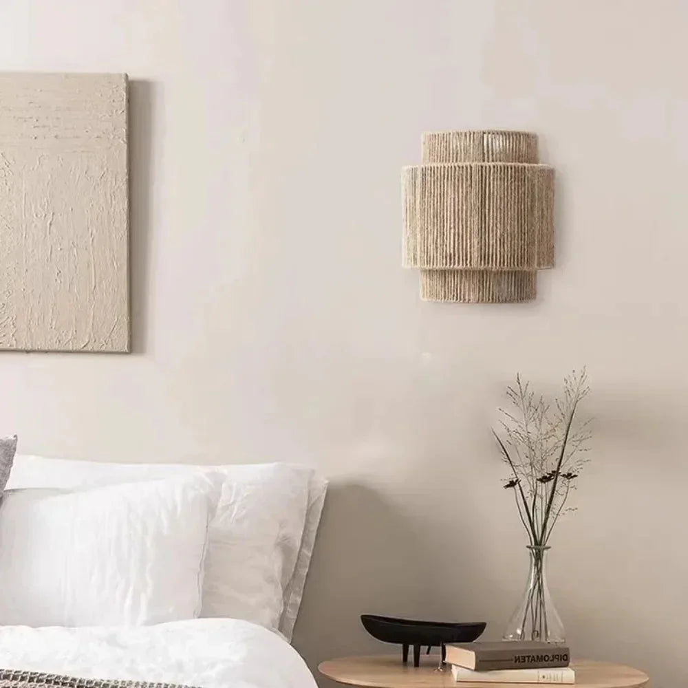 Japandi Rattan Weaving Wall Lamp Shade │ Modern Retro Design Hemp Rope Minimal Hallway Light - Besontique Home