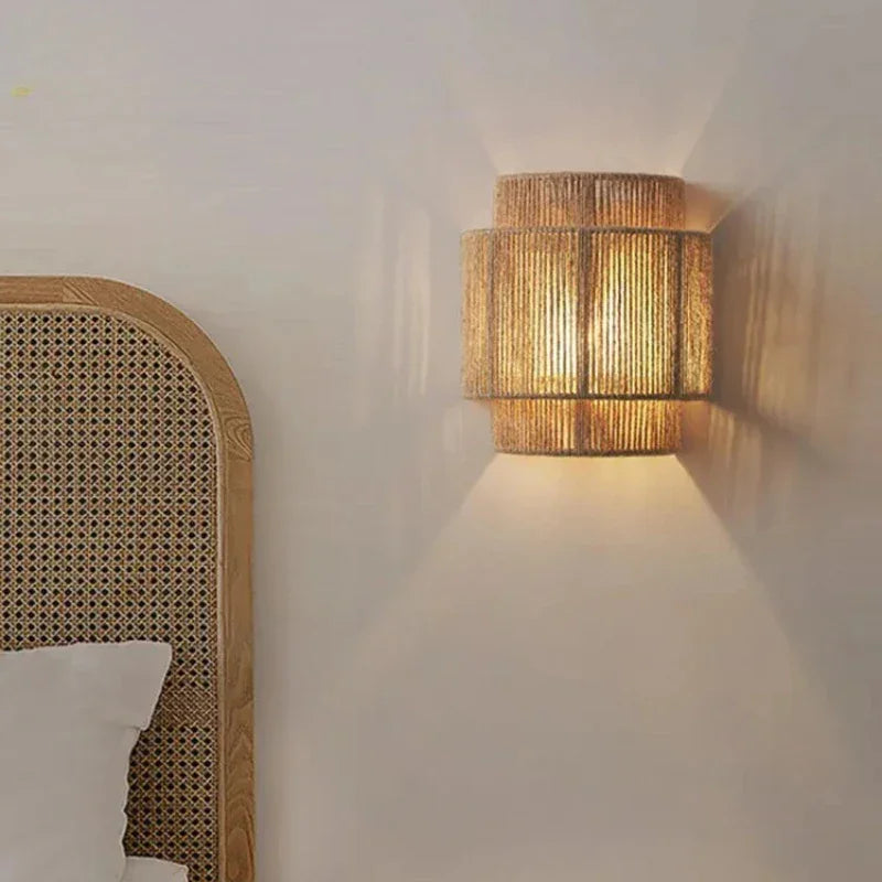 Japandi Rattan Weaving Wall Lamp Shade │ Modern Retro Design Hemp Rope Minimal Hallway Light - Besontique Home