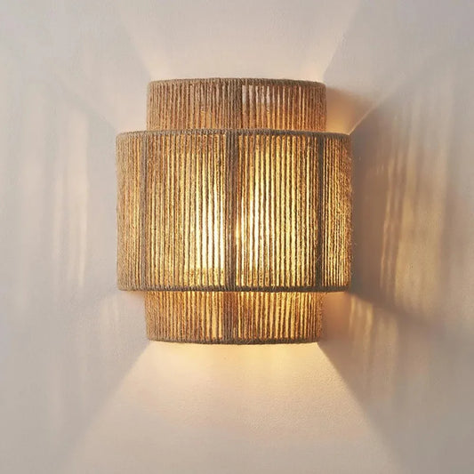 Japandi Rattan Weaving Wall Lamp Shade │ Modern Retro Design Hemp Rope Minimal Hallway Light - Besontique Home