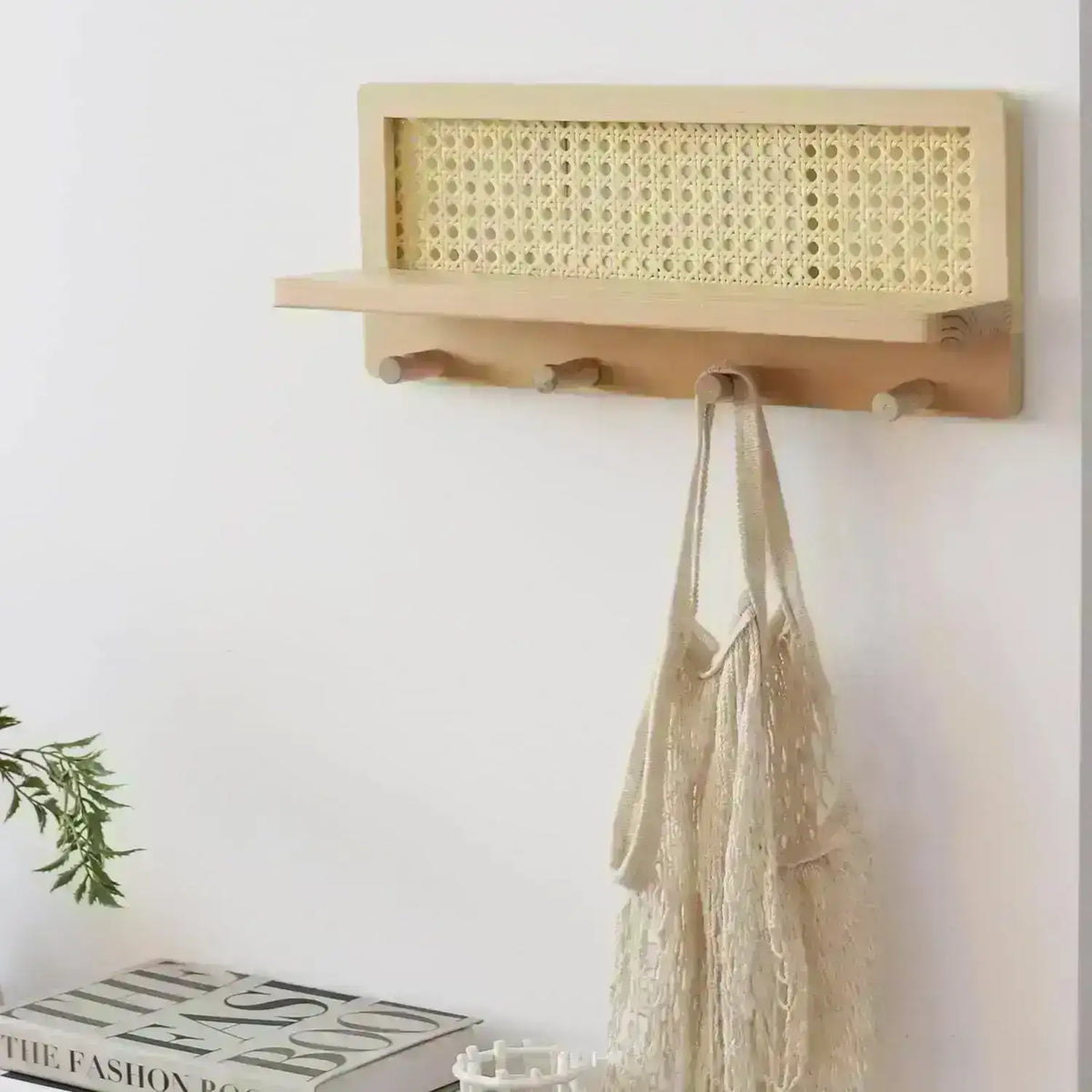 japandi-solid-wood-rattan-wall-storage-rack-modern-minimal-hook-clothes-key-holder-storage-besontique-home-90607 - Besontique Home