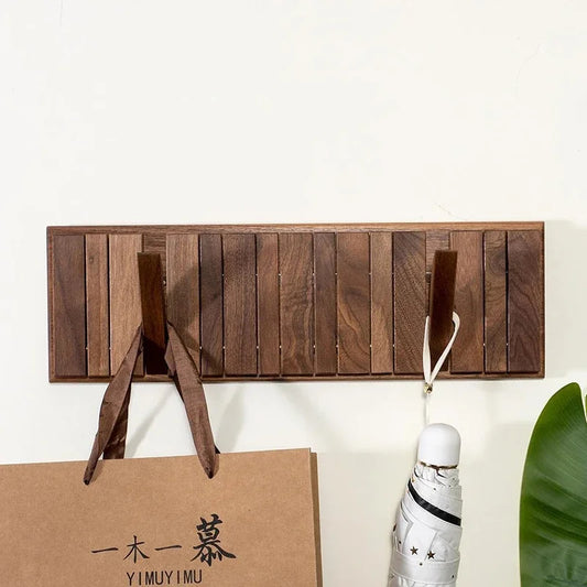Japandi Walnut Wood Wall Hanging Hooks Hanger │ Modern Rack for Clothes Bags Coat │ Entrance Door Home Decoration - Besontique Home