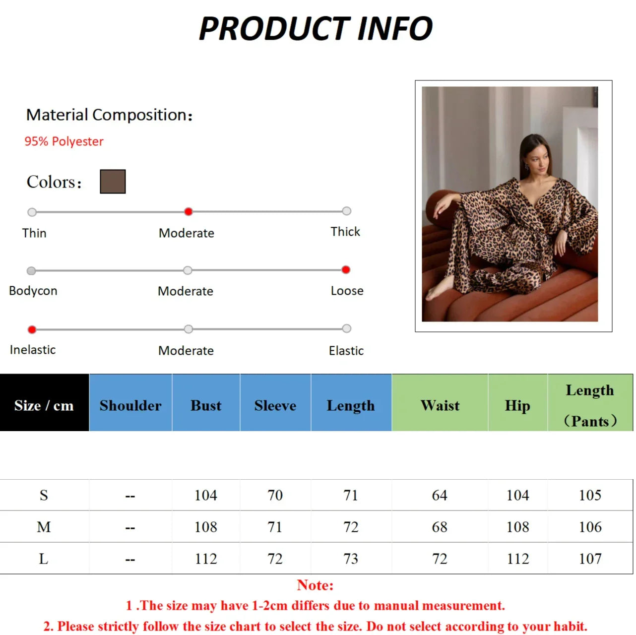 Leopard Printed Long Sleeved Nightgown Pants 2 Piece Set - Besontique Home