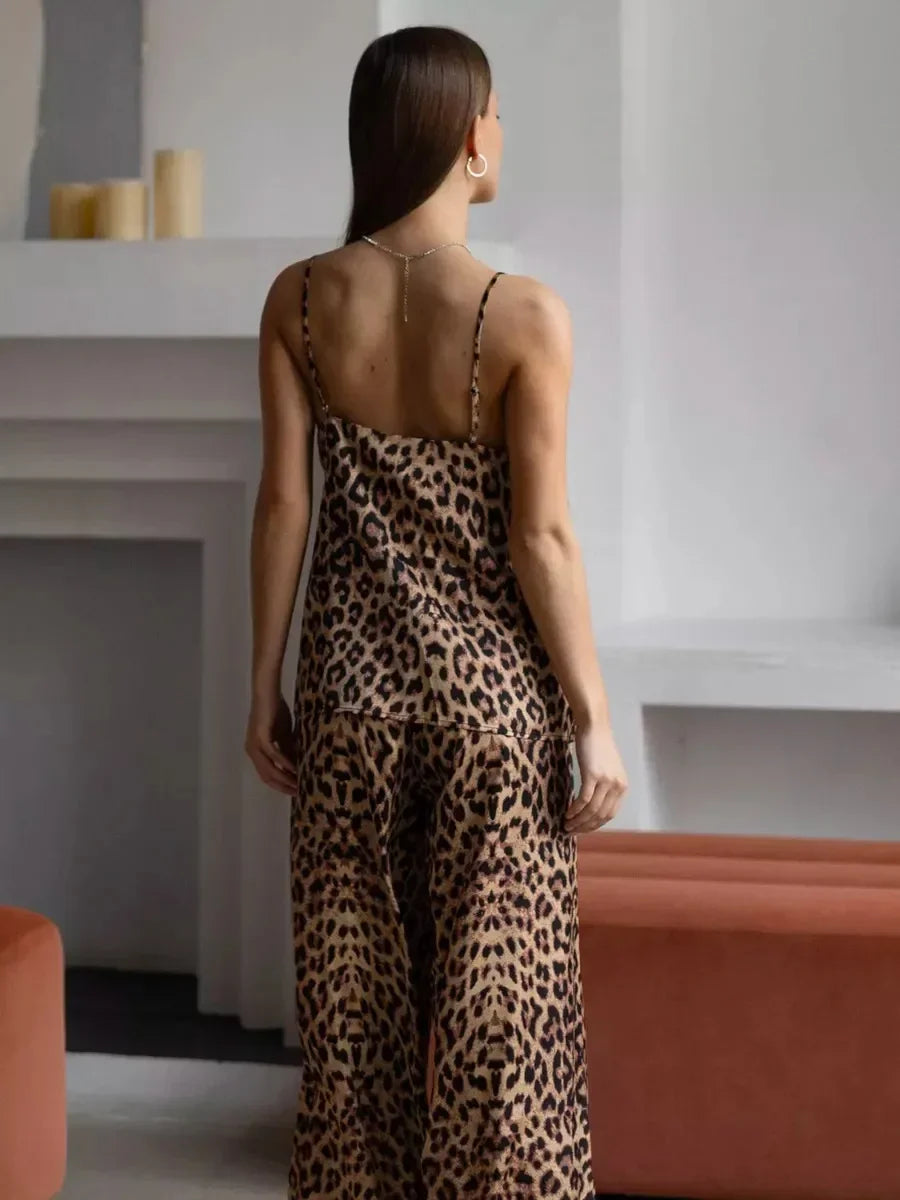 Leopard Printed Tank Top Pants Homewear 2 Piece Set - Besontique Home