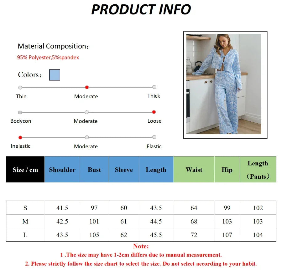 Light Blue Pattern Printed Long-Sleeved Cardigan & Shorts 2-Piece Set – Cozy Homewear Pajamas Sleepwear - Besontique Home