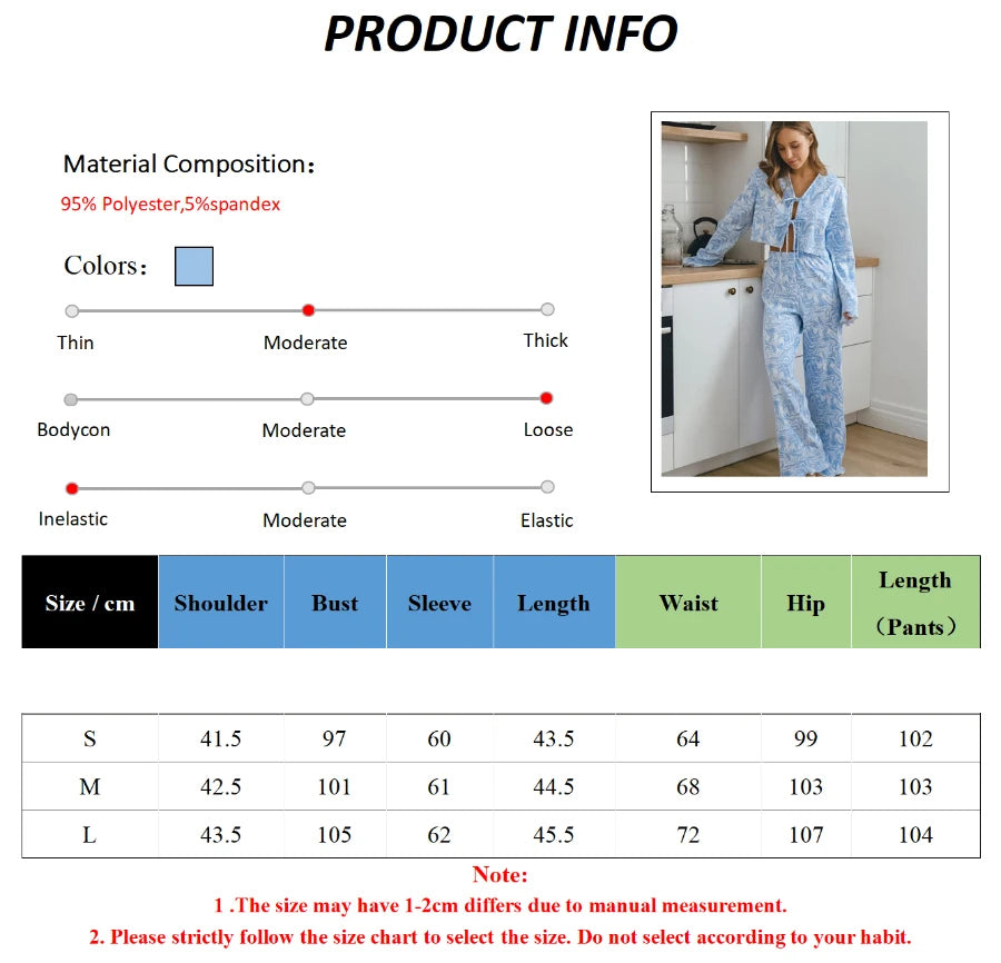 Light Blue Pattern Printed 2-Piece Set – Cozy Homewear Pajamas Sleepwear - Besontique Home