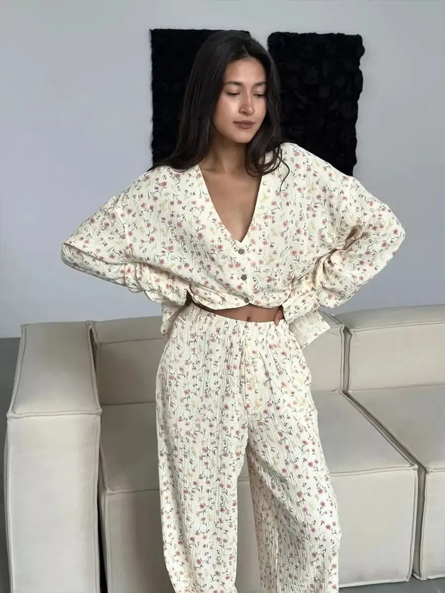 long-sleeve-floral-printed-cardigan-pajama-2-piece-set-cotton-besontique-home-62880 - Besontique Home