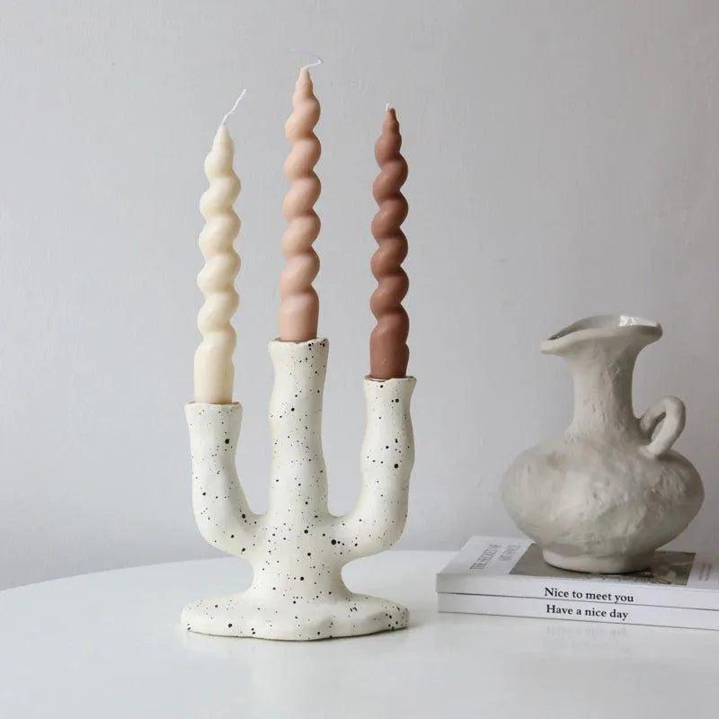 Long Spiral Pillar Candles 2 pcs (White / Beige / Coffee) │ Handmade Natural Soy Wax Candles - Besontique Home