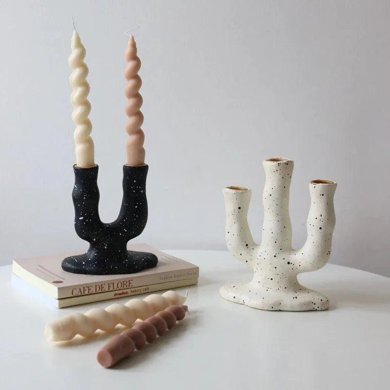 Long Spiral Pillar Candles 2 pcs (White / Beige / Coffee) │ Handmade Natural Soy Wax Candles - Besontique Home
