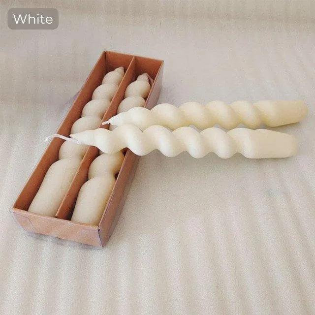 Long Spiral Pillar Candles 2 pcs (White / Beige / Coffee) │ Handmade Natural Soy Wax Candles - Besontique Home
