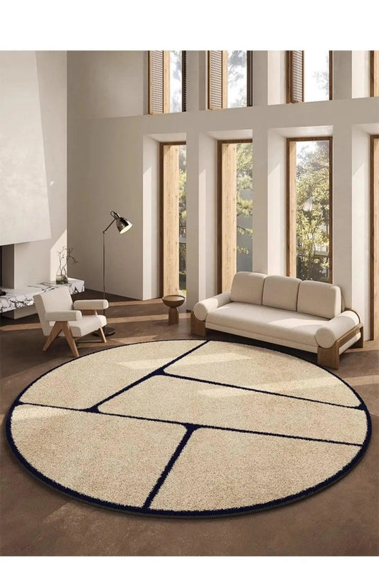Luxury French Style Black Pattern Round Carpet │ Modern Home Large Area Plush Rugs - Besontique Home