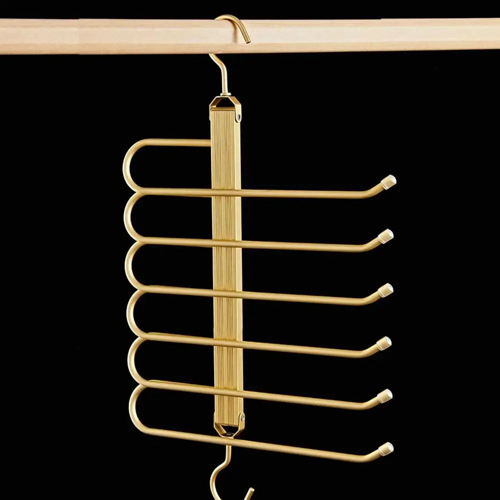 Matte Gold/Gray 6 in 1 Multi-Layer Pants Trouser Clothes Hanger │ Folding-function Scarf Storage Hanging Rack Organizer Hanger - Besontique Home