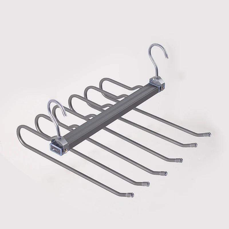 Matte Gold/Gray 6 in 1 Multi-Layer Pants Trouser Clothes Hanger │ Folding-function Scarf Storage Hanging Rack Organizer Hanger - Besontique Home