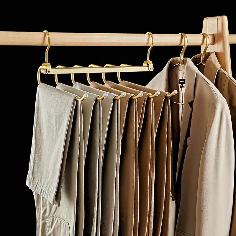 Matte Gold/Gray 6 in 1 Multi-Layer Pants Trouser Clothes Hanger │ Folding-function Scarf Storage Hanging Rack Organizer Hanger - Besontique Home