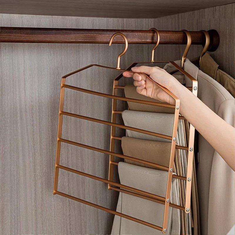 Matte Gold/Silver 5 in 1 Multi-Layer Pants Trouser Hanger │ Wardrobe Clothes Hanging Rack - Besontique Home