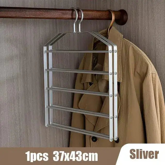 matte-goldsilver-5-in-1-multi-layer-pants-trouser-hanger-wardrobe-clothes-hanging-rack-besontique-home-63083 - Besontique Home