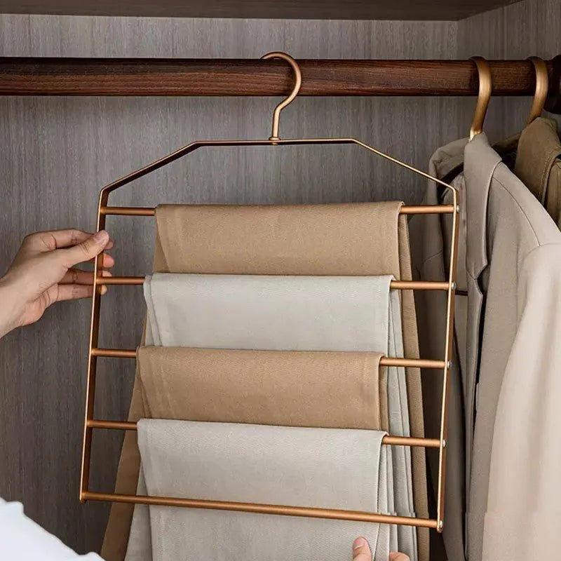 Matte Gold/Silver 5 in 1 Multi-Layer Pants Trouser Hanger │ Wardrobe Clothes Hanging Rack - Besontique Home
