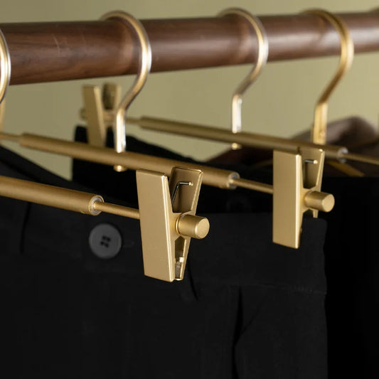 Matte Gold/Silver Skirts Pants Hangers with Clip │ Metal Clothes Wardrobe Trouser Rack - Besontique Home