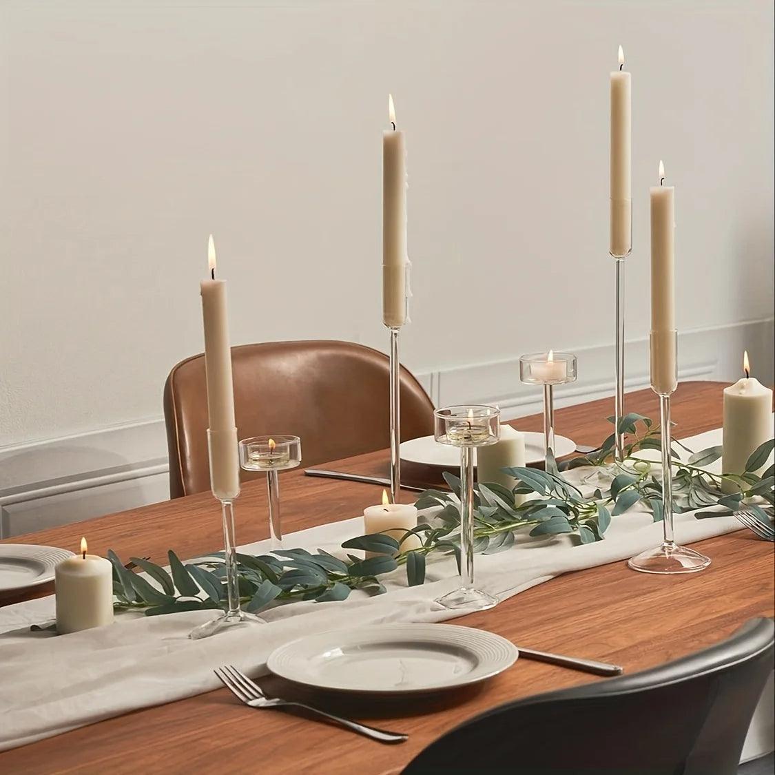 Minimal Glass Candlesticks Candle Holder Set │ Modern Nordic Transparent Tall Candle Stand - Besontique Home