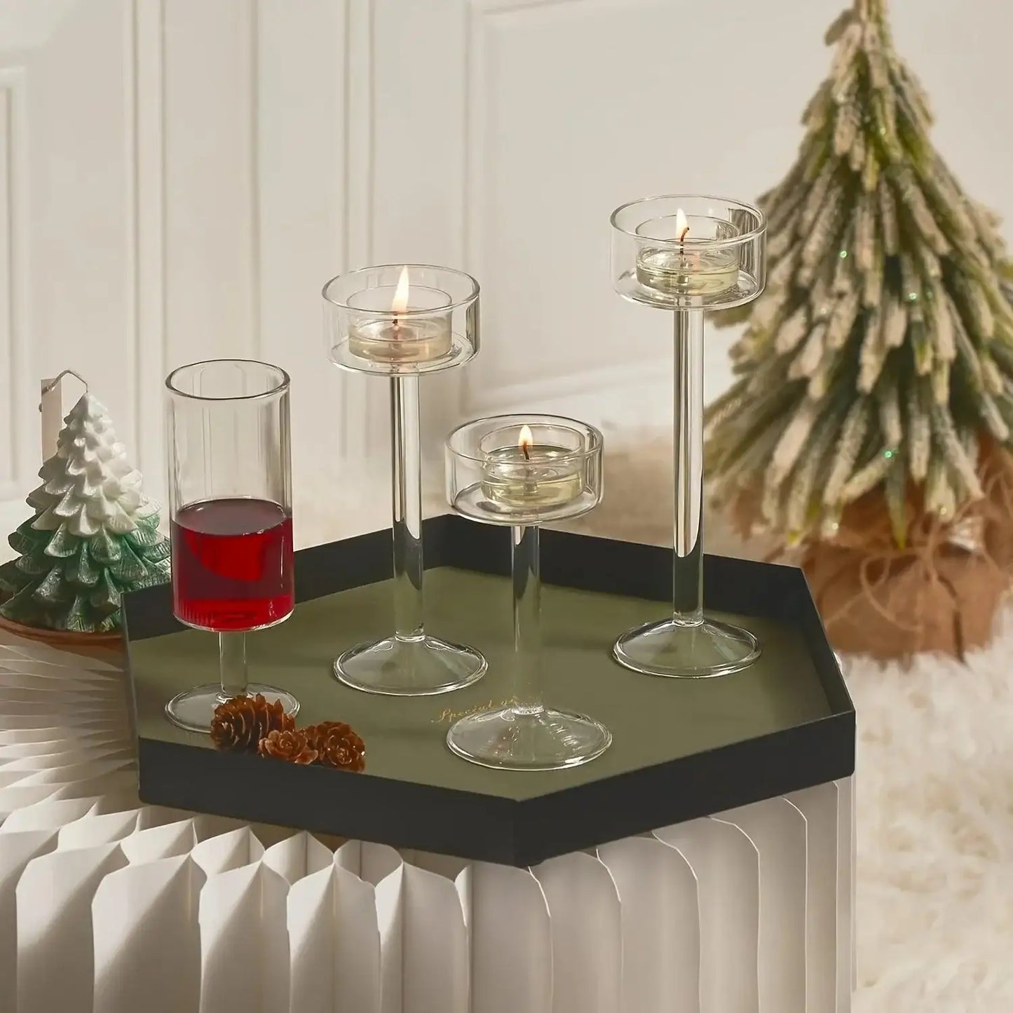 Minimal Glass Candlesticks Candle Holder Set │ Modern Nordic Transparent Tall Candle Stand - Besontique Home